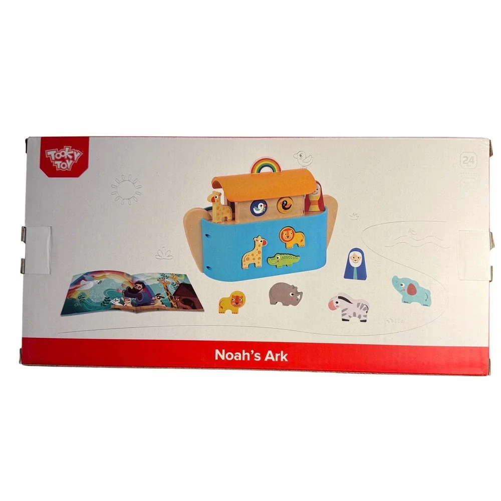 Wooden Noah's Ark Playset Montessori Shape Sorter Toy with Storybook NEW‎ NIB